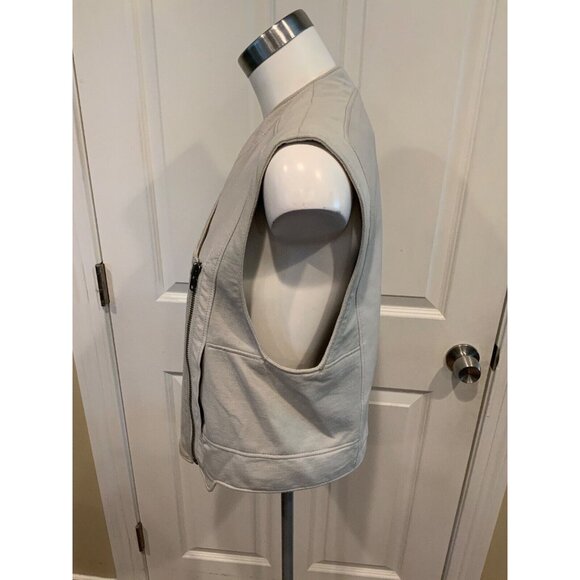 Helmut Lang Gray Leather & Cotton Moto Biker Vest, Size Small - Picture 3 of 5